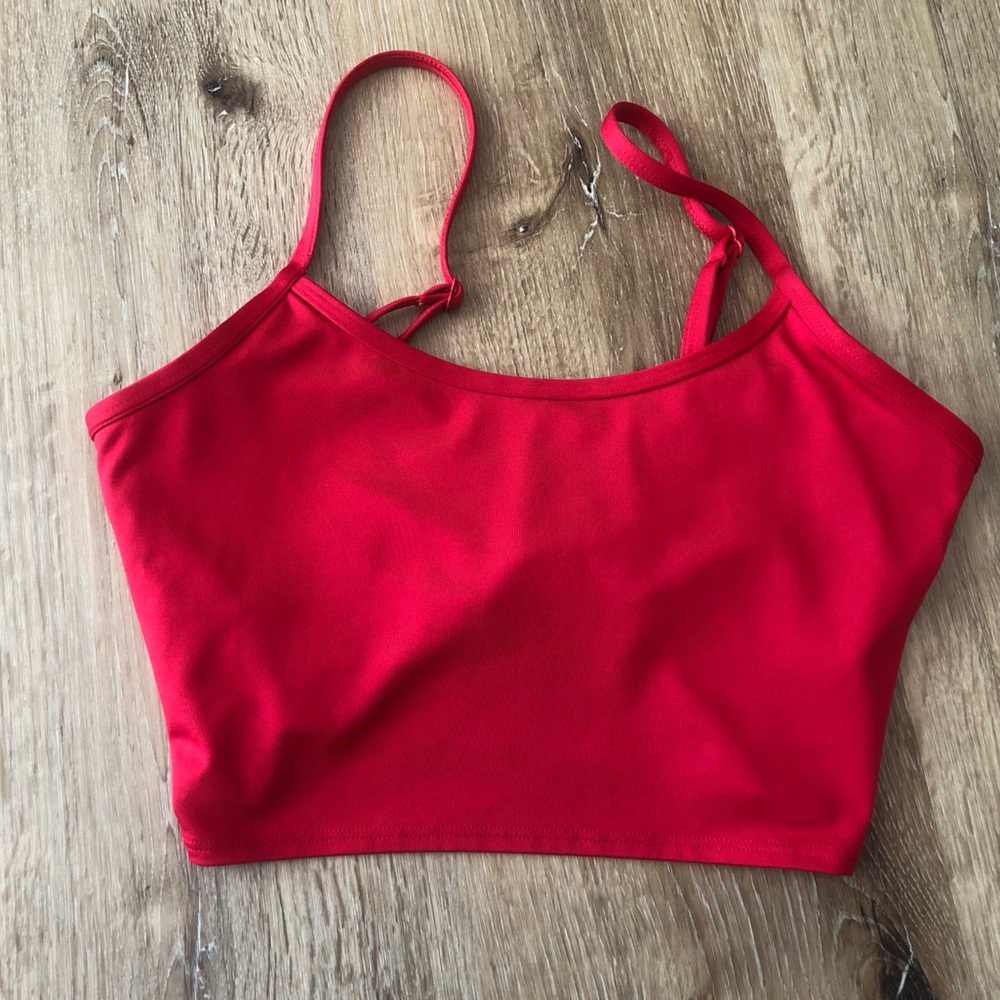 PINK Red Crop Tank Bra - crisscross back